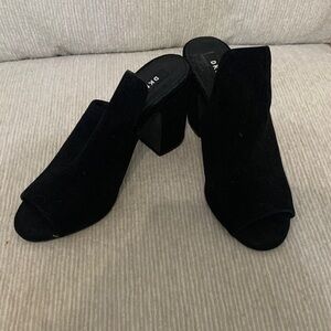 DKNY Black Open-Toe Suede Mules